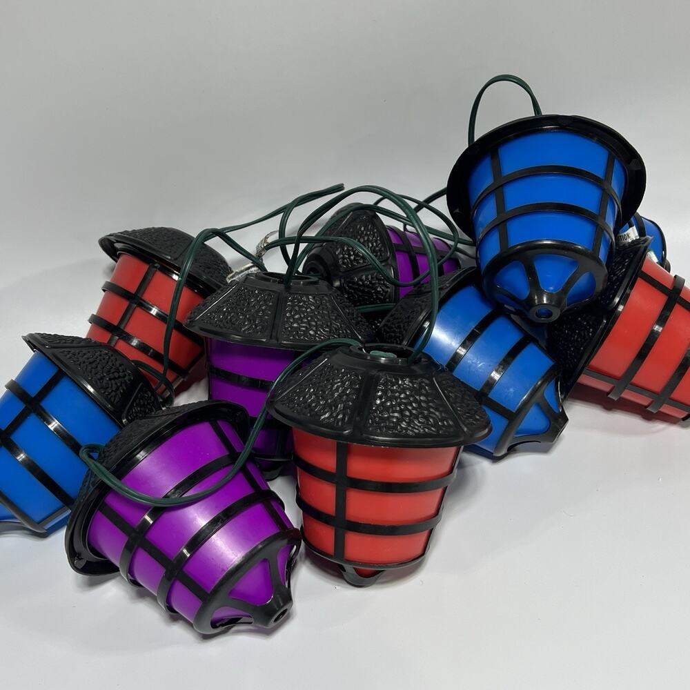 Set 9 Vintage Noma Blow Mold Coach Lantern Camper String Lights 5" RV Patio C7
